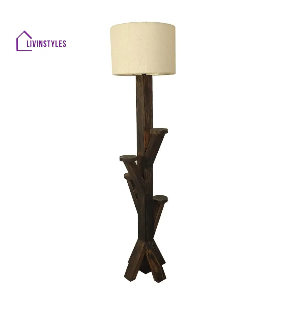 Woods Wooden Floor Lamp With Brown Base And Jute Fabric Lampshade Lamps