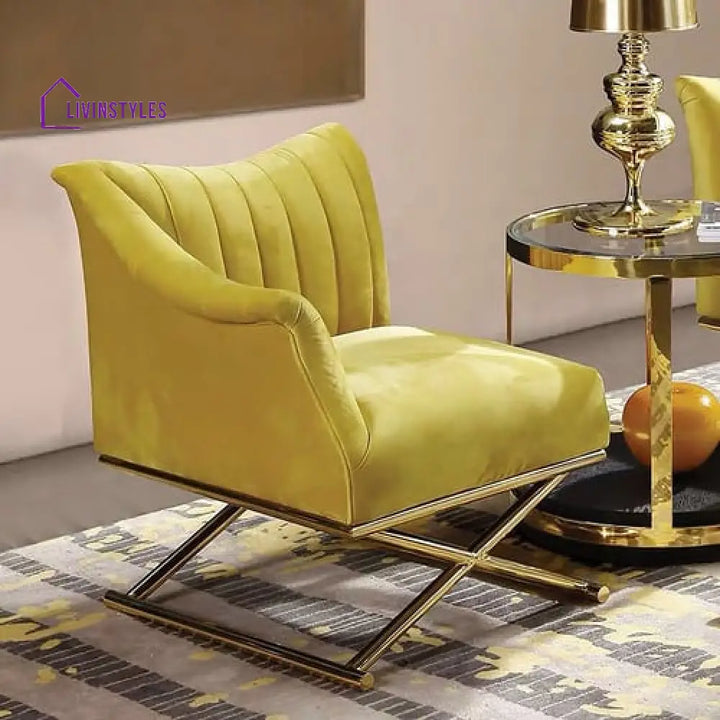 Yellow Velvet-Upholstered Accent Chair In Gold Legs