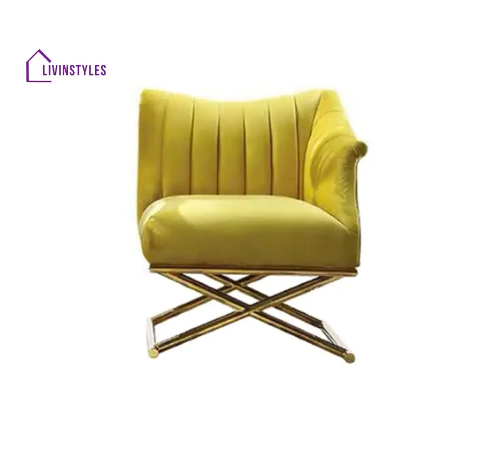 Yellow Velvet-Upholstered Accent Chair In Gold Legs