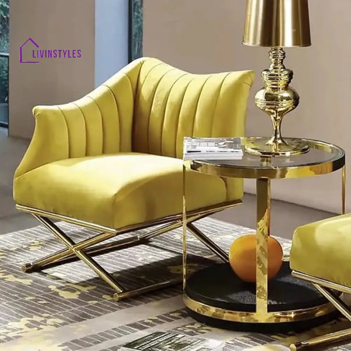 Yellow Velvet-Upholstered Accent Chair In Gold Legs