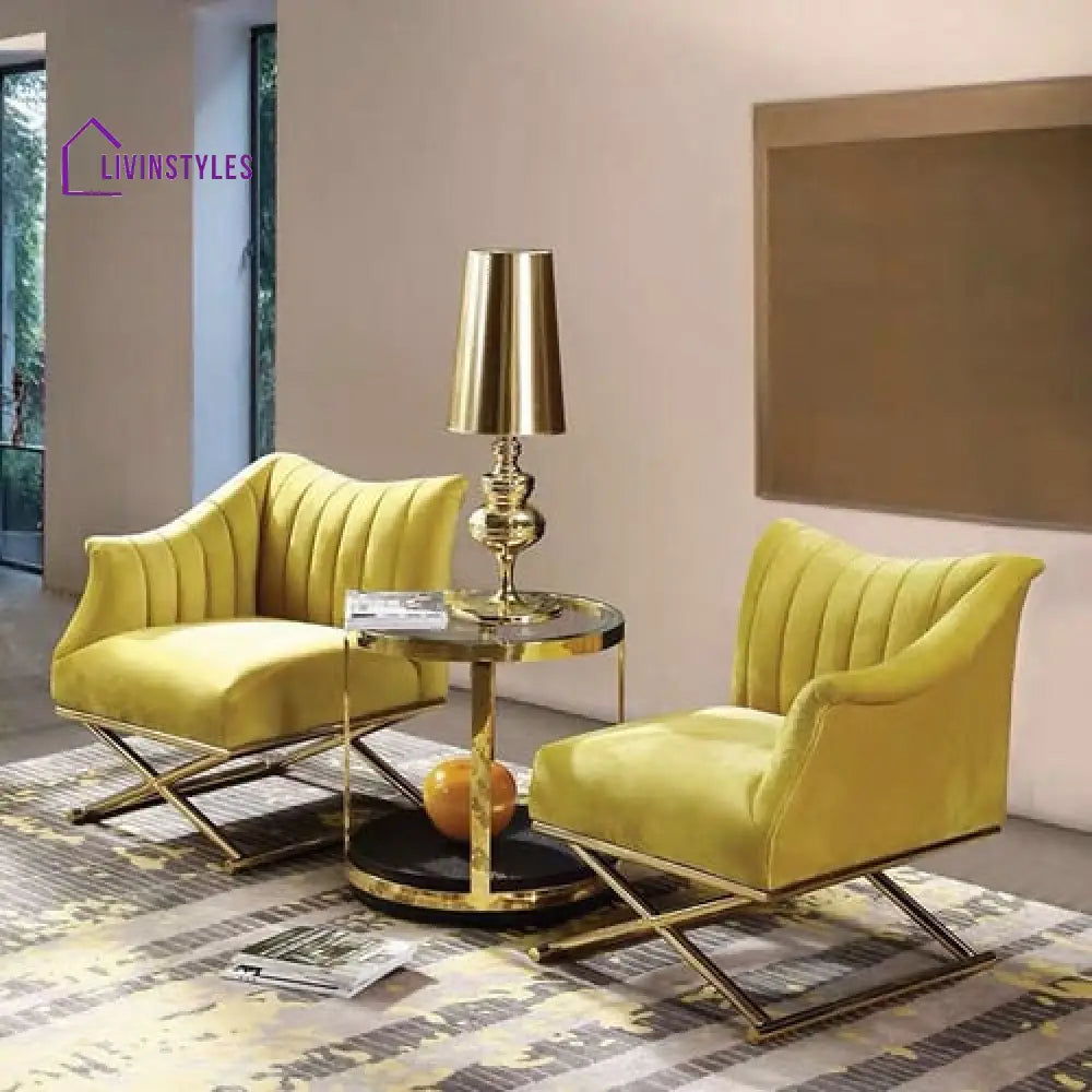 Yellow Velvet-Upholstered Accent Chair In Gold Legs