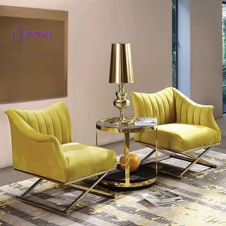 Yellow Velvet-Upholstered Accent Chair In Gold Legs