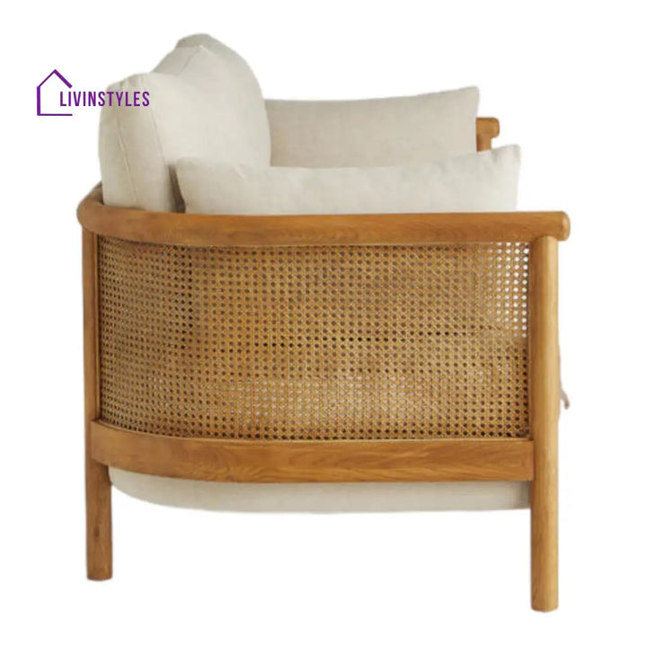 Yustina 3 Seater Solid Wood Sofa with Cane Weaving Work