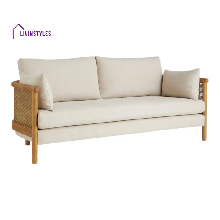 Yustina 3 Seater Solid Wood Sofa with Cane Weaving Work