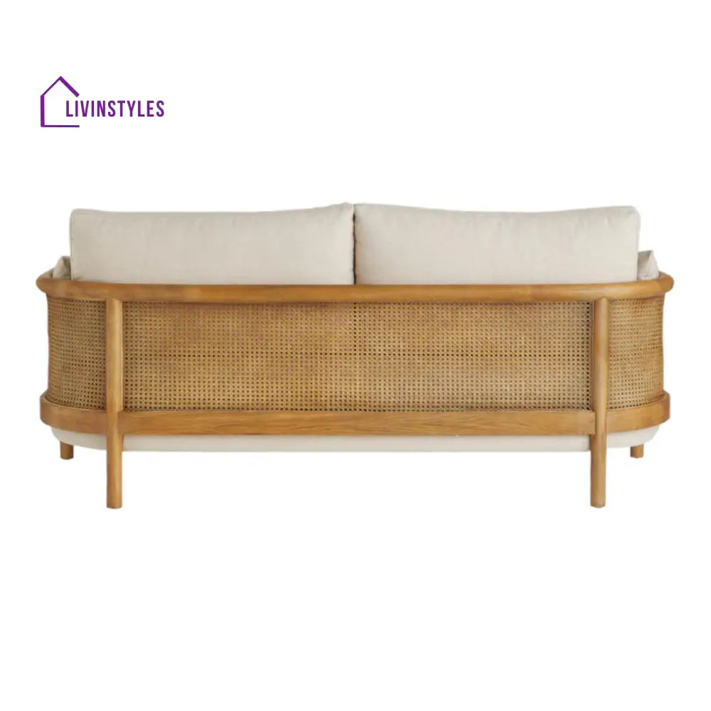 Yustina 3 Seater Solid Wood Sofa with Cane Weaving Work