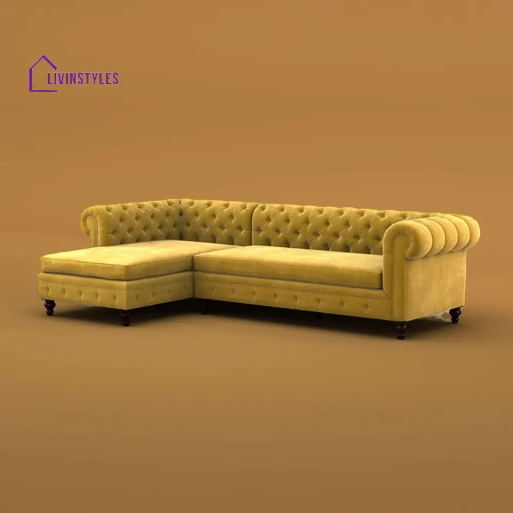 Yuvika L Shaped Sofa (Velvet Mustard Yellow)