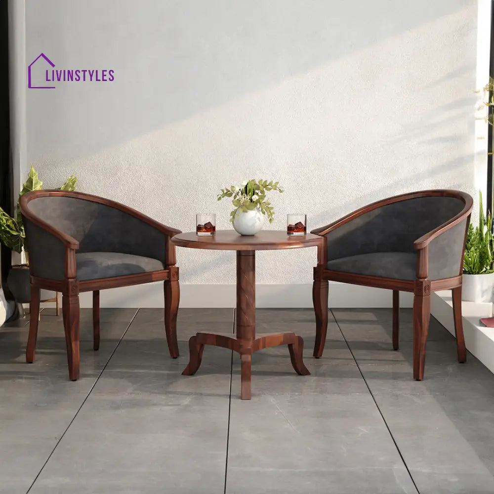 Yuvika Sheesham Wood Balcony Set | 2 Chairs And 1 Table - Grey Color Fabric