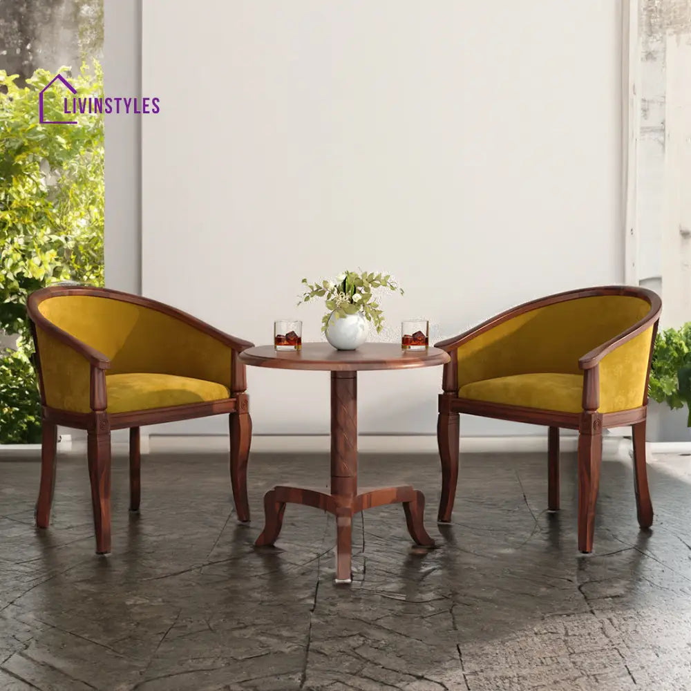 Yuvika Sheesham Wood Balcony Set | 2 Chairs And 1 Table - Yellow Colour Fabric