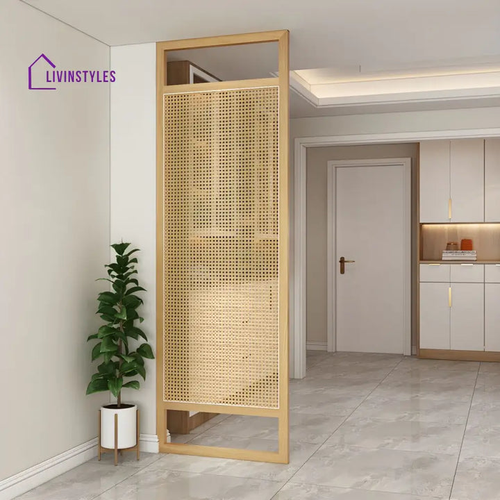 Zafira Wooden and Cane Weaving Room Partition for Living Room