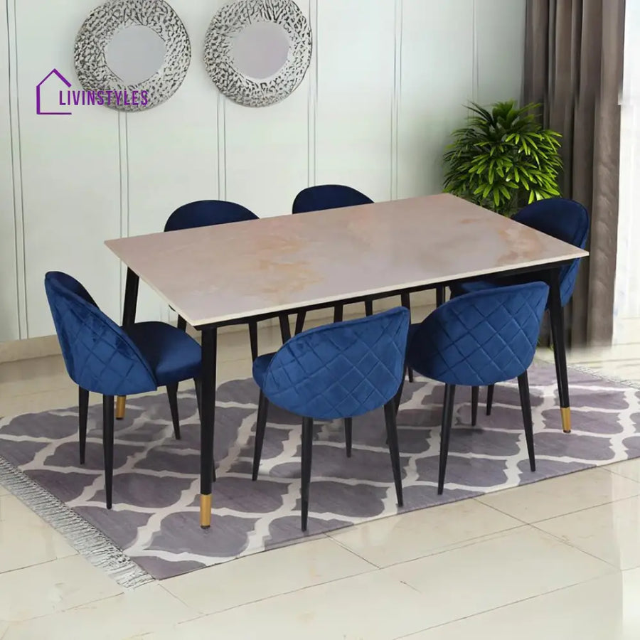 Zahra Marble Dining Table 6 Seater Set In Noel Chairs Table