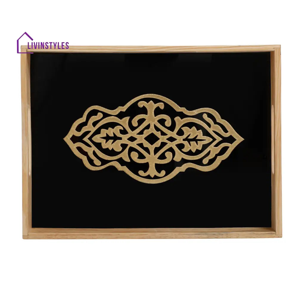 Zamora Black Embossed Glass Tray Tray