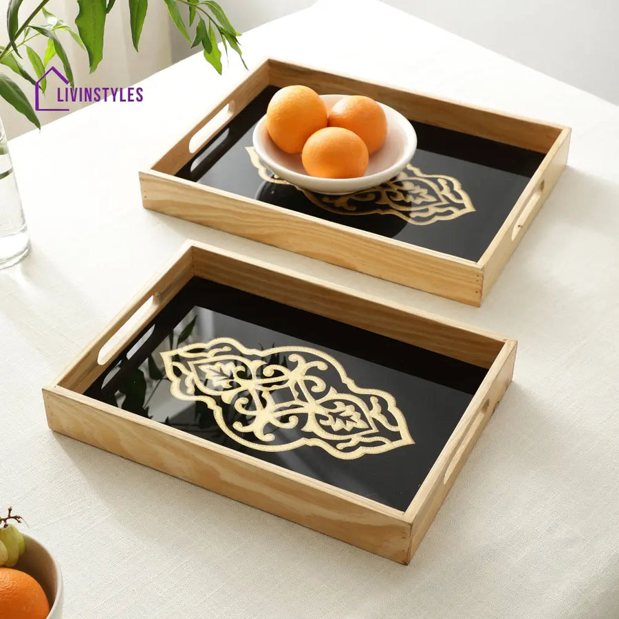 Zamora Black Embossed Glass Tray Tray