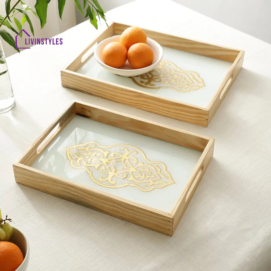 Zamora White Embossed Glass Tray Tray