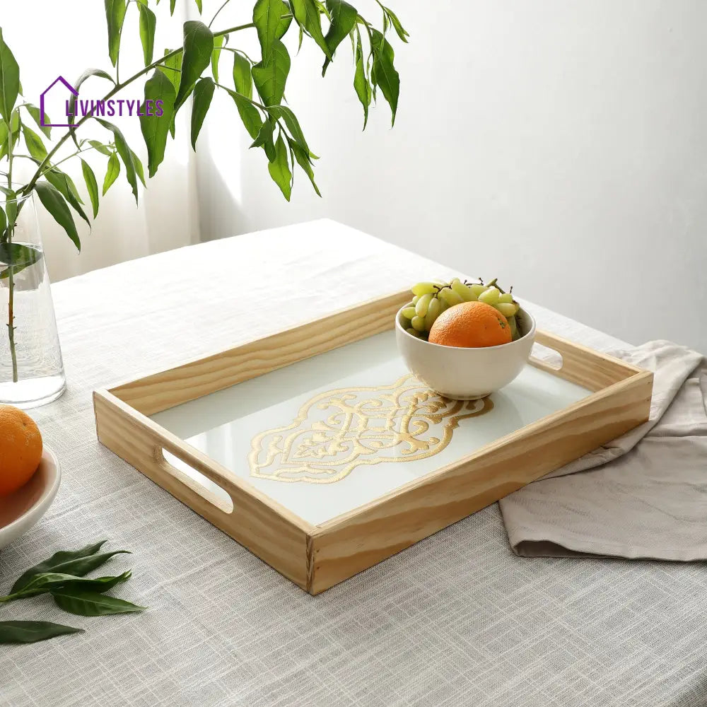 Zamora White Embossed Glass Tray - Small Size Trey