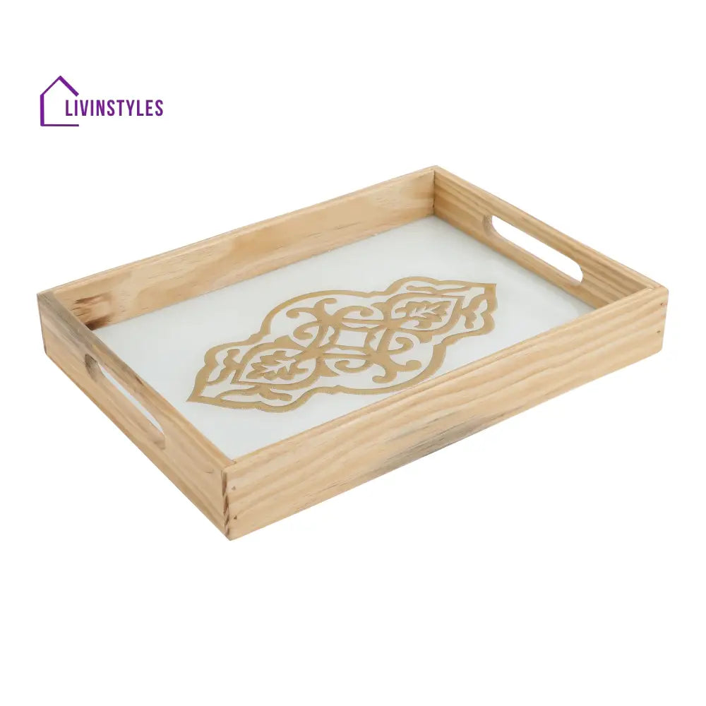 Zamora White Embossed Glass Tray - Small Size Trey