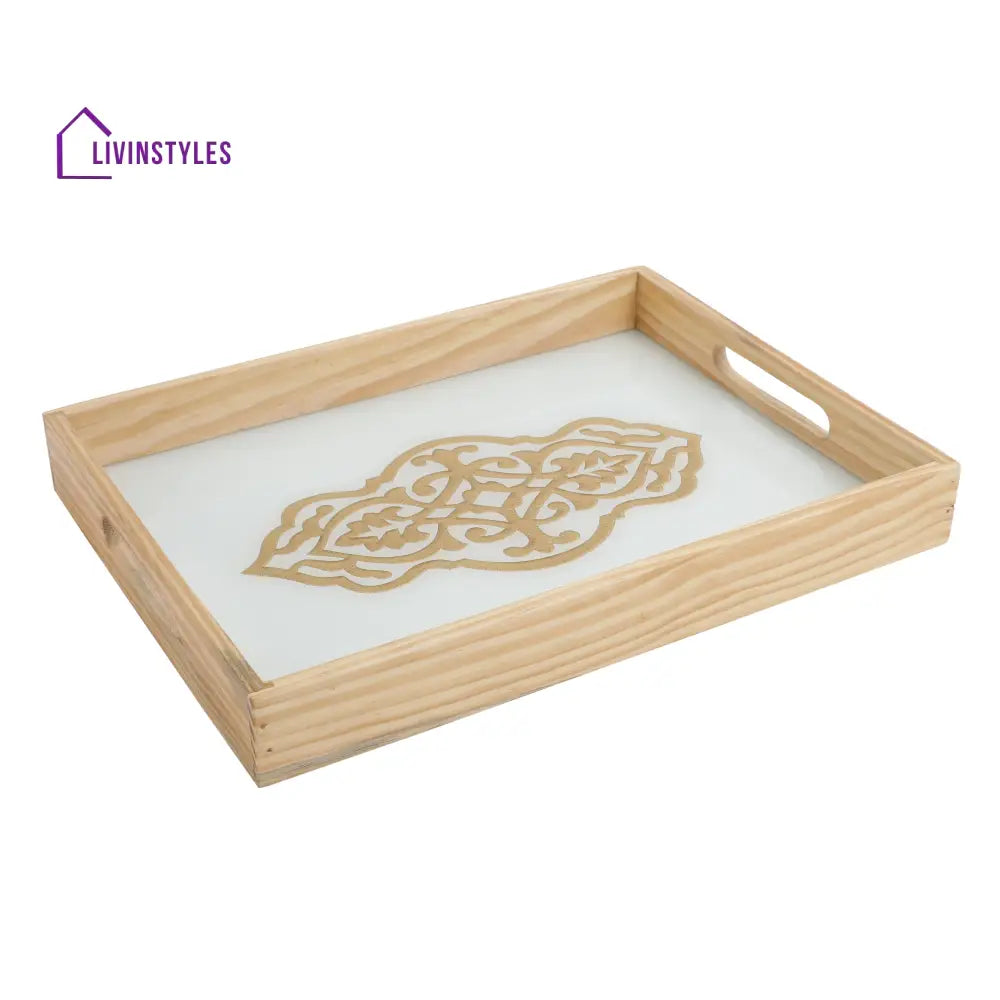 Zamora White Embossed Glass Tray Trey