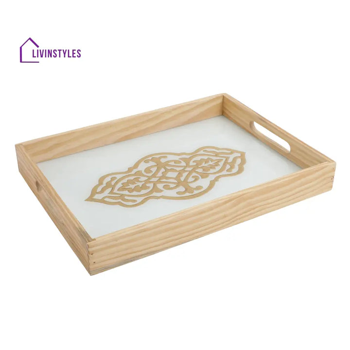 Zamora White Embossed Glass Tray Trey