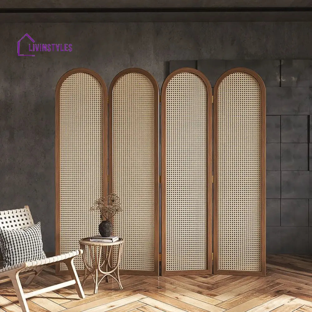 Zayla Wooden and Cane Weaving Room Partition for Living Room