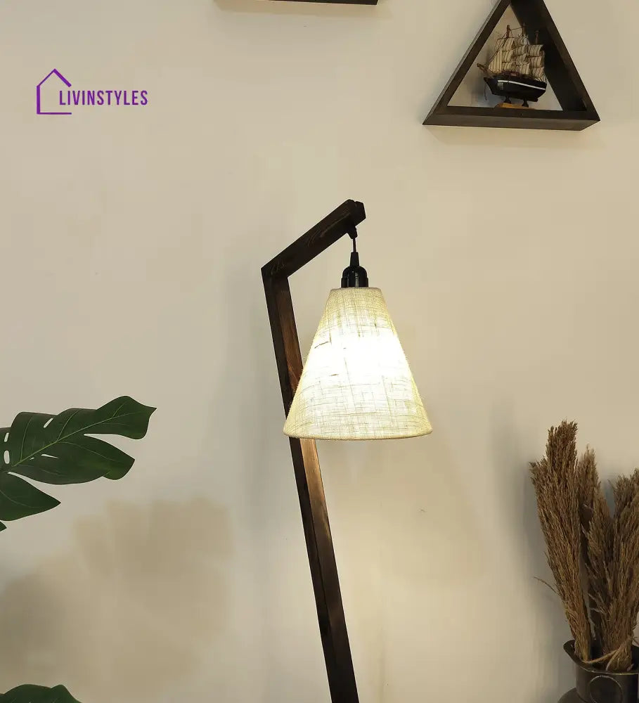 Zed Wooden Floor Lamp With Brown Base And Beige Fabric Lampshade Lamps