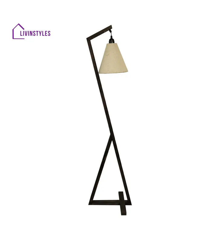 Zed Wooden Floor Lamp With Brown Base And Beige Fabric Lampshade Lamps