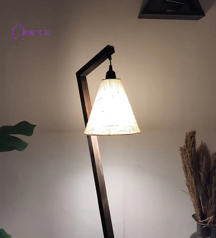 Zed Wooden Floor Lamp With Brown Base And Beige Fabric Lampshade Lamps