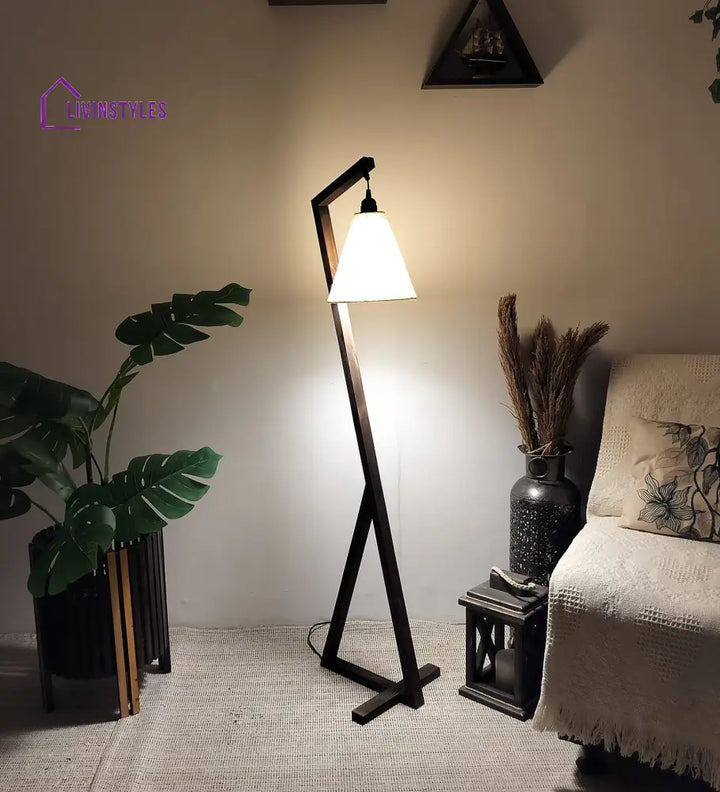 Zed Wooden Floor Lamp With Brown Base And Beige Fabric Lampshade Lamps