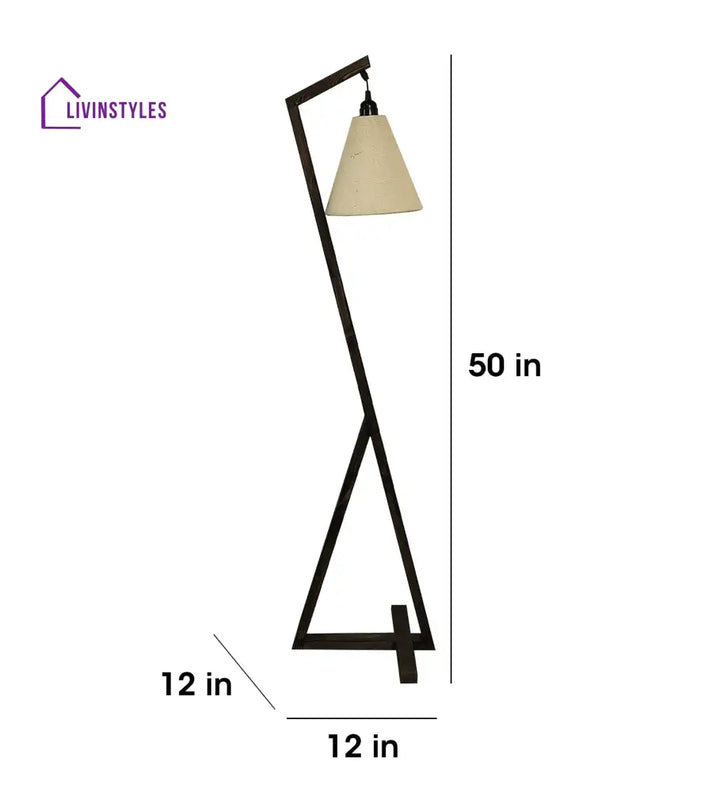 Zed Wooden Floor Lamp With Brown Base And Beige Fabric Lampshade Lamps