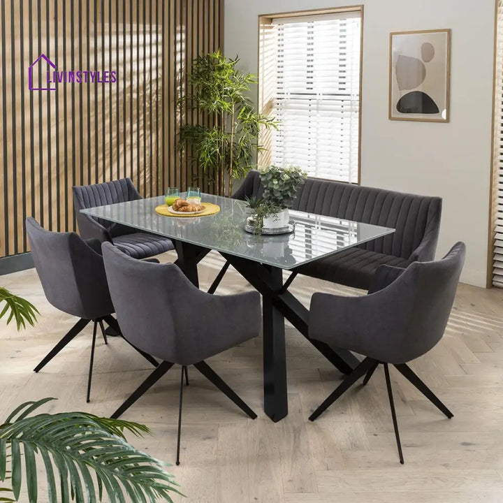 Zinaida Modern 6 Person Dining Table And Bench Set - Velvet Room / Sets