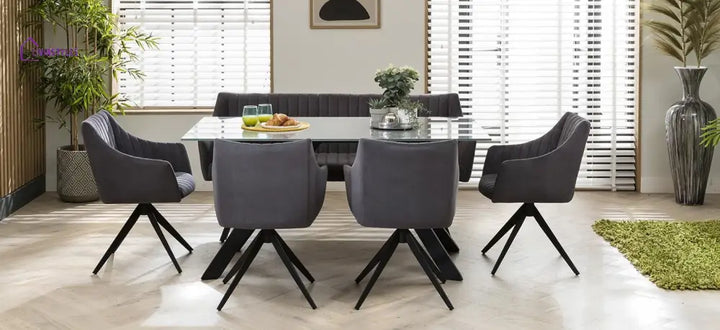 Zinaida Modern 6 Person Dining Table And Bench Set - Velvet Room / Sets