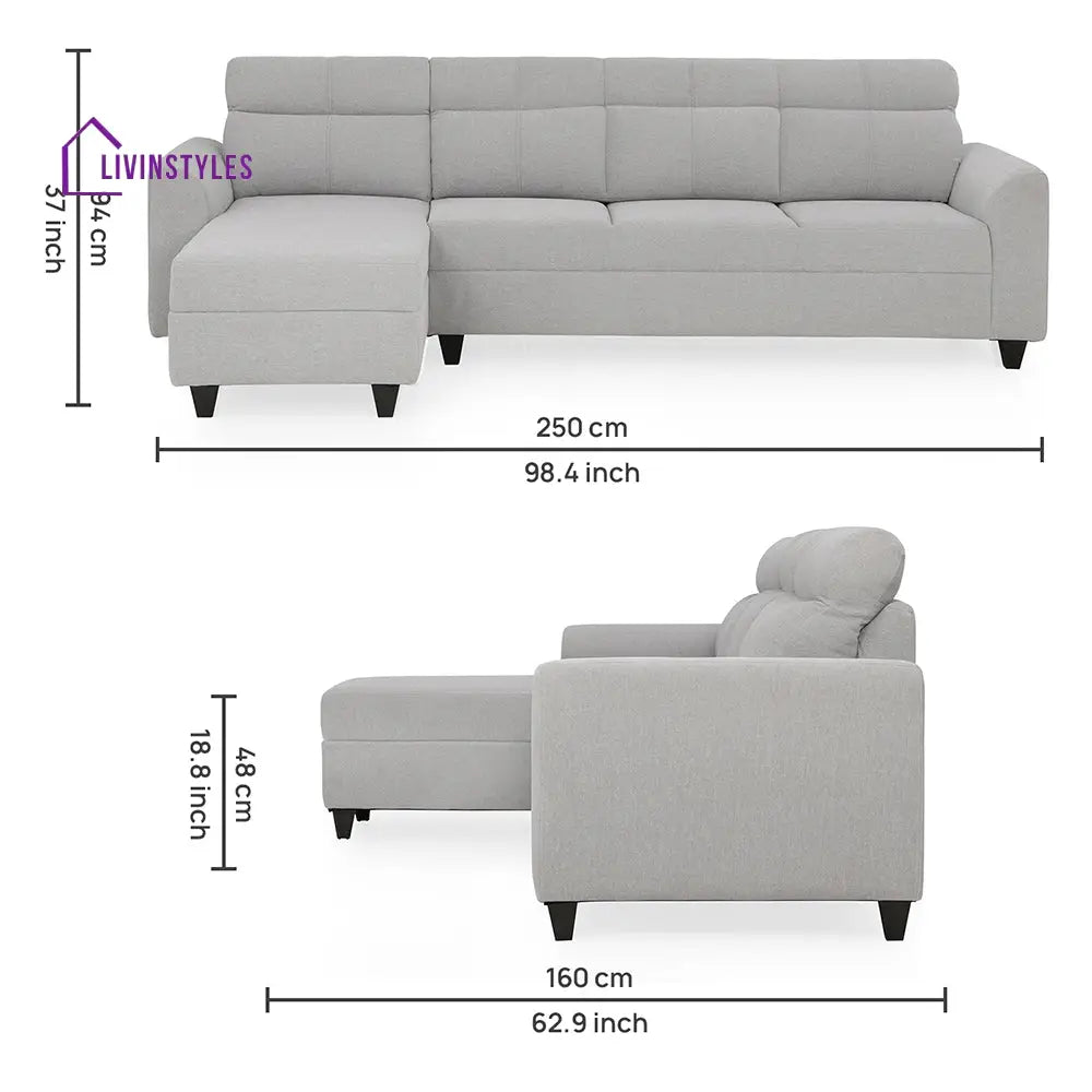 Zivo Plus Cloudy Gray Fabric Sofa Set 3 Seater Sofa with Lounger Sofa Cum Lounger