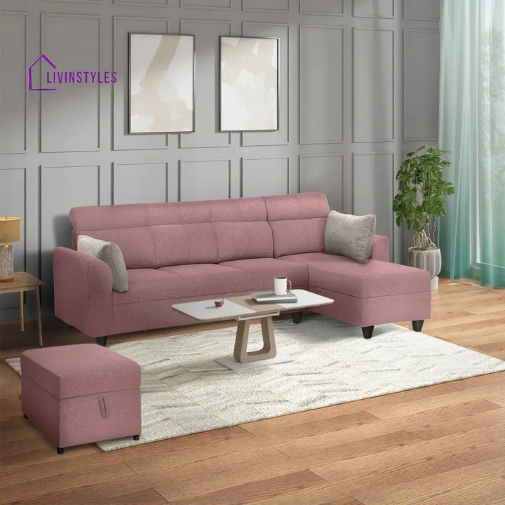 Zivo Plus Dusky Pink Fabric Sofa Set 3 Seater Sofa with Lounger Sofa Cum Lounger