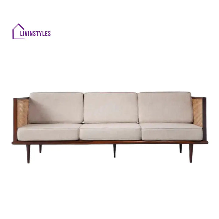 Zloba Sheesham Wood and Cane Weaving 3 Seater Sofa for Living Room