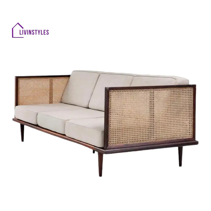 Zloba Sheesham Wood and Cane Weaving 3 Seater Sofa for Living Room