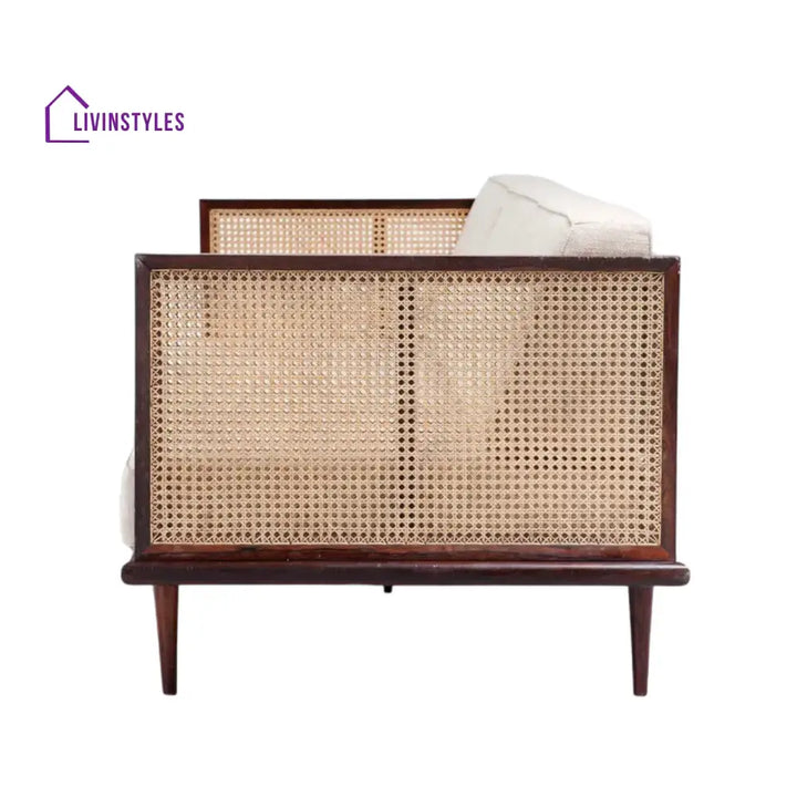 Zloba Sheesham Wood and Cane Weaving 3 Seater Sofa for Living Room