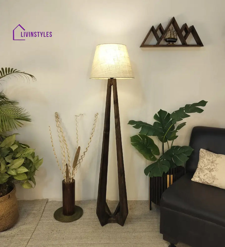 Zoe Wooden Floor Lamp With Brown Base And Jute Fabric Lampshade Lamps