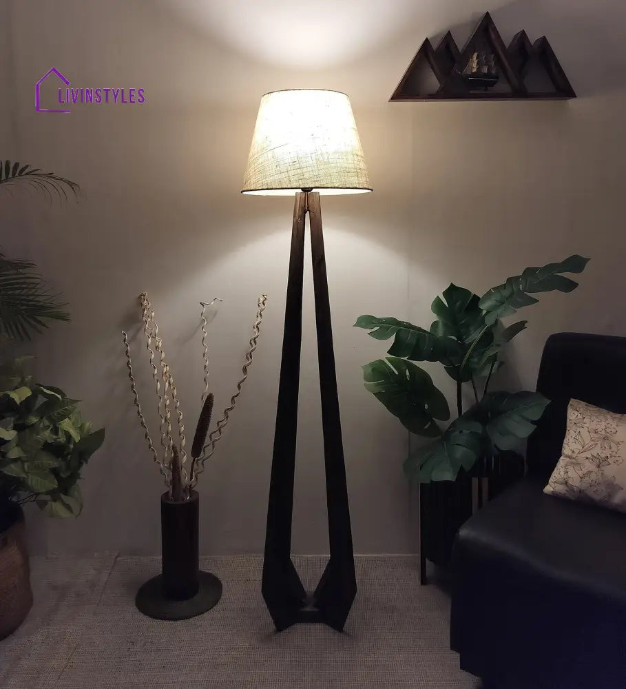 Zoe Wooden Floor Lamp With Brown Base And Jute Fabric Lampshade Lamps