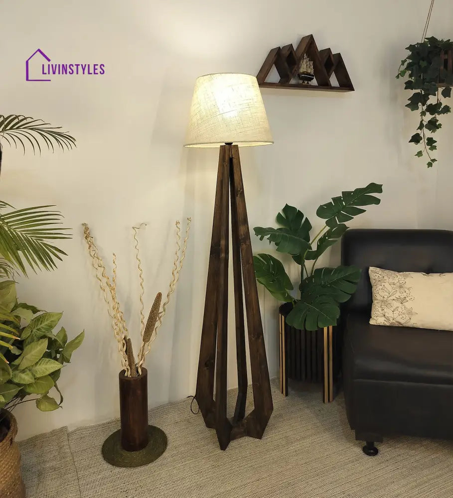 Zoe Wooden Floor Lamp With Brown Base And Jute Fabric Lampshade Lamps