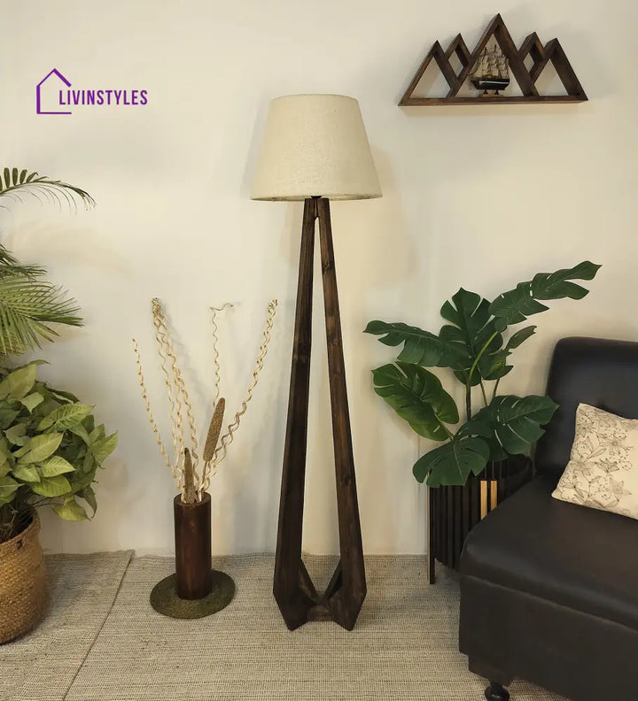 Zoe Wooden Floor Lamp With Brown Base And Jute Fabric Lampshade Lamps