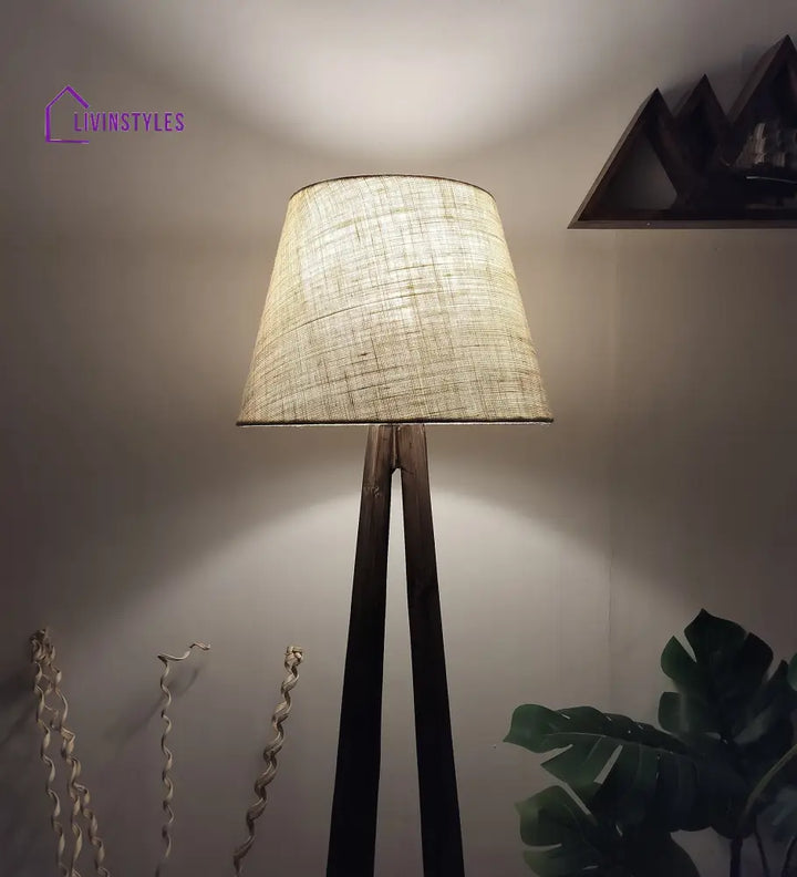 Zoe Wooden Floor Lamp With Brown Base And Jute Fabric Lampshade Lamps