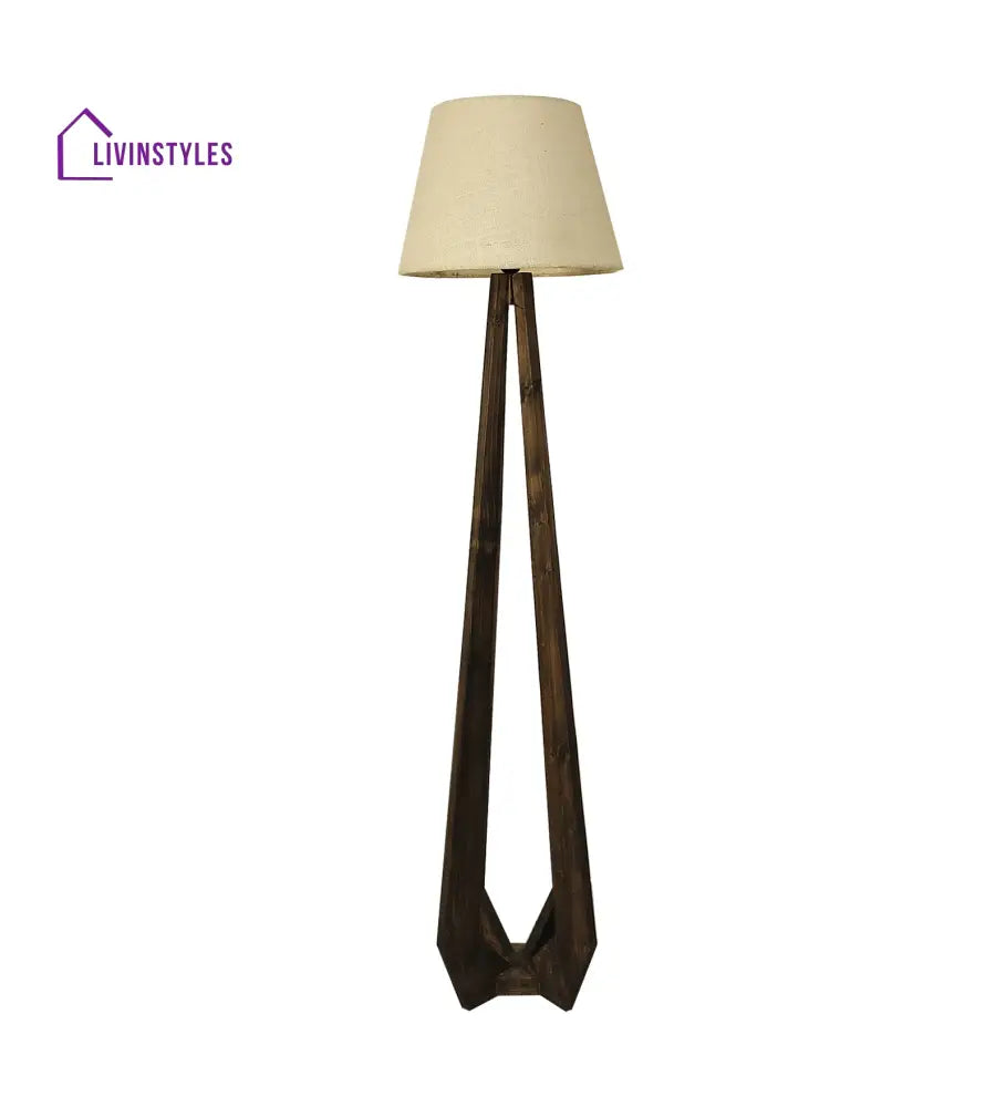 Zoe Wooden Floor Lamp With Brown Base And Jute Fabric Lampshade Lamps