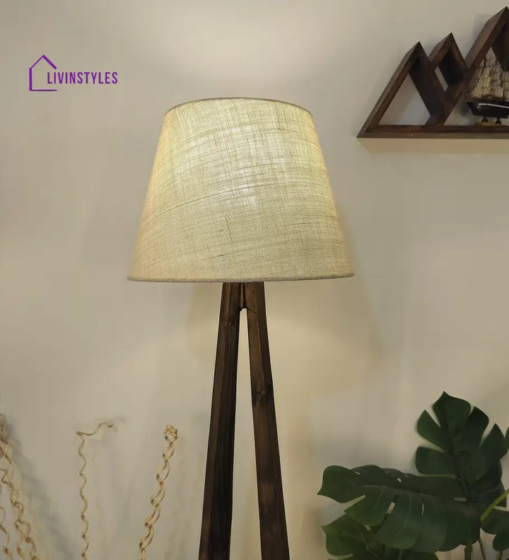 Zoe Wooden Floor Lamp With Brown Base And Jute Fabric Lampshade Lamps