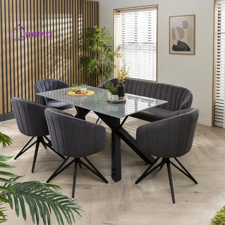 Zoya Modern 6 Seater Glass Dining Table And Bench Set Room / Sets